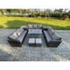 Fimous Rattan Garden Furniture Set 11 Seater Patio Outdoor Lounge Sofa Set with 2 Side Tables Rectangular Dining Table 2 Small Footstools Dark Grey