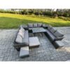 Fimous Rattan Garden Furniture Set 12 Seater Patio Outdoor Lounge Sofa Set with 2 Side Tables Rectangular Dining Table 3 Footstools Dark Grey Mixed