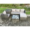 Fimous - Rattan Garden Furniture Set 5 Seater Patio Outdoor Lounge Sofa Set with Side Table Square Coffee Table Big Footstool Dark Grey Mixed