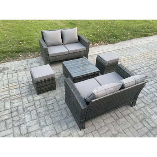 Fimous - Rattan Garden Furniture Set 5 piece Patio Rattan Furniture Sofa Weaving Wicker includes 2 Double Seat Sofa, Coffee Table and 2 Small