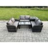 Fimous Rattan Garden Furniture Set 6 Seater Indoor Outdoor Patio Sofa Set with Coffee Table Loveseat Sofa Side Table Dark Grey Mixed