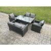 Fimous Rattan Garden Furniture Set 6 Seater Patio Outdoor Lounge Sofa Set with Oblong Dining Table Double Seat Sofa Dark Grey Mixed