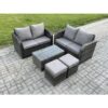 Fimous Rattan Garden Furniture Set 6 Seater Patio Outdoor Lounge Sofa Set with Rectangular Coffee Table 2 Small Footstools Dark Grey Mixed