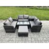 Fimous Rattan Garden Furniture Set 7 Seater Indoor Outdoor Patio Sofa Set with Coffee Table Loveseat Sofa Big Footstool Side Table Dark Grey Mixed