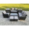 Fimous - Rattan Garden Furniture Set 7 Seater Patio Outdoor Lounge Sofa Chair Set with Rectangular Coffee Table 2 Small Footstools 2 Side Tables Dark