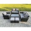 Fimous Rattan Garden Furniture Set 7 Seater Patio Outdoor Lounge Sofa Chair Set with Rectangular Coffee Table 2 Small Footstools Dark Grey Mixed