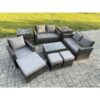 Fimous - Rattan Garden Furniture Set 8 Seater Patio Outdoor Lounge Sofa Chair Set with Rectangular Coffee Table 3 Footstools 2 Side Tables Dark Grey