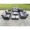 Fimous Rattan Garden Furniture Set 8 Seater Patio Outdoor Lounge Sofa Set with Square Coffee Table Double Seat Sofa Side Table 2 Small Footstools