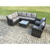 Fimous - Rattan Garden Furniture Set Outdoor Lounge Corner Sofa Set With Square Coffee Table 2 Armchairs 8 Seater Dark Grey Mixed