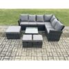 Fimous - Rattan Garden Furniture Set Outdoor Lounge Corner Sofa Set With Square Coffee Table 3 Footstools 9 Seater Dark Grey Mixed