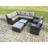 Fimous - Rattan Garden Furniture Set Outdoor Lounge Corner Sofa Set With Square Coffee Table Big Footstool 2 Armchairs 9 Seater Dark Grey Mixed