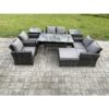 Fimous - Rattan Garden Furniture Set Patio Outdoor Lounge Sofa Set with Oblong Dining Table Double Seat Sofa 2 Side Tables Big Footstool Dark Grey