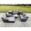 Fimous Rattan Garden Furniture Set Patio Outdoor Lounge Sofa Set with Square Coffee Table Double Seat Sofa 2 Side Tables Big Footstool Dark Grey Mixed