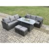 Fimous - Rattan Garden Furniture Set with Fire Pit Table 8 Seater Outdoor Lounge Sofa Set Dark Grey Mixed