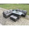 Fimous - Rattan Garden Furniture Set with Fire Pit Table 8 Seater Outdoor Patio Lounge Sofa Set Dark Grey Mixed