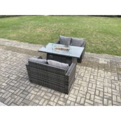 Fimous - Rattan Garden Furniture Set with Gas Fire Pit Dining Table Indoor Outdoor 3 piece set