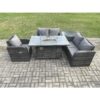 Fimous Rattan Garden Furniture Set with Gas Fire Pit Dining Table,Side Table Indoor Outdoor 5 piece Love Sofa set