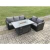 Fimous - Rattan Garden Furniture Set with Gas Fire Pit Table 3 Pieces Outdoor Lounge Sofa Set Dark Grey Mixed