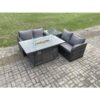 Fimous Rattan Garden Furniture Set with Gas Fire Pit Table 4 Pieces Outdoor Loveseat Sofa Set Dark Grey Mixed