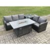 Fimous - Rattan Garden Furniture Set with Gas Fire Pit Table,Side Table 4 Pieces Outdoor Lounge Sofa Set Dark Grey Mixed