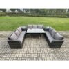 Fimous Rattan Garden Furniture Set with Oblong Rectangular Dining Table 2 Side Tables 9 Seater Outdoor Lounge Sofa Set Dark Grey Mixed