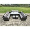 Fimous Rattan Garden Furniture Set with Oblong Rectangular Dining Table 2 Small Footstools 11 Seater Outdoor Lounge Sofa Set Dark Grey Mixed