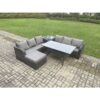 Fimous - Rattan Garden Furniture Set with Oblong Rectangular Dining Table Big Footstool Side Table 5 Pieces Outdoor Lounge Sofa Set Dark Grey Mixed