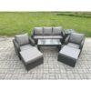 Fimous Rattan Garden Furniture Set with Rectangular Coffee Table Side Table 2 Big Footstool 7 Seater Patio Outdoor Lounge Sofa Set