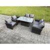 Fimous - Rattan Garden Furniture Sets 6 Seater Patio Outdoor Rising Lifting Table Sofa Set with Double Seat Sofa Dark Grey Mixed