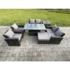 Fimous Rattan Garden Furniture Sets 7 Seater Patio Outdoor Rising Lifting Table Sofa Set with Double Seat Sofa Side Table Big Footstool Dark Grey