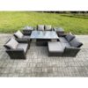 Fimous - Rattan Garden Furniture Sets Patio Outdoor Rising Lifting Table Sofa Set with Double Seat Sofa 2 Side Tables Big Footstool Dark Grey Mixed