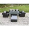 Fimous - Rattan Garden Furniture Sofa Set Outdoor Adjustable Rising Lifting Dining Table Set with 2 Armchairs Big Footstool Dark Grey Mixed