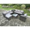 Fimous - Rattan Garden Furniture Sofa Set with Armchair Side Table Square Coffee Table Big Footstool Indoor Side Table Outdoor 8 Seater Rattan Set