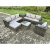 Fimous - Rattan Garden Furniture Sofa Set with Armchair Square Coffee Table Big Footstool Indoor Outdoor 8 Seater Rattan Set Dark Grey Mixed