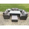 Fimous - Rattan Garden Outdoor Furniture 3 pc Love Sofa Set Patio Adjustable Rising lifting Dining Table With 2 Side Tables Big Footstool