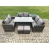 Fimous - Rattan Garden Outdoor Furniture 3 pc Love Sofa Set Patio Adjustable Rising lifting Dining Table With Side Table 2 Small Footstools