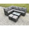 Fimous - Rattan Lounge Corner Sofa Set Wicker pe Outdoor Garden Furniture Set with Rectangular Coffee Table 2 Small Footstools Dark Grey Mixed