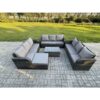 Fimous Rattan Lounge Sofa Set 10 Seater Outdoor Garden Furniture Set with Rectangular Coffee Table 3 Seater Sofa Big Footstool Dark Grey Mixed