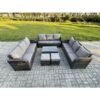 Fimous Rattan Lounge Sofa Set 11 Seater Outdoor Garden Furniture Set with Rectangular Coffee Table 3 Seater Sofa 2 Small Footstools Dark Grey Mixed