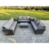 Fimous Rattan Lounge Sofa Set 9 Seater Outdoor Garden Furniture Set with Rectangular Coffee Table 3 Seater Sofa Side Table Dark Grey Mixed