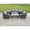 Fimous Rattan Lounge Sofa Set Outdoor Garden Furniture Set with Rectangular Coffee Table Love Sofa 2 Side Tables Dark Grey Mixed