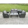 Fimous Rattan Lounge Sofa Set Outdoor Garden Furniture Set with Rectangular Coffee Table Love Sofa Side Table Dark Grey Mixed