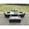 Fimous - Rattan Outdoor Furniture Adjustable Rising Lifting Rectangle Dining Table Chairs Two Seater Love Sofa Sets 6 Seater