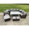 Fimous - Rattan Outdoor Furniture Garden Dining Set Patio Height Adjustable Rising lifting Table Reclining Chair Sofa With 2 Side Tables 3 Footstools