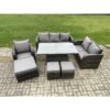 Fimous - Rattan Outdoor Furniture Garden Dining Set Patio Height Adjustable Rising lifting Table Reclining Chair Sofa With 3 Footstools Dark Grey