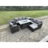 Fimous - Rattan Outdoor Furniture Gas Fire Pit Rectangle Dining Table Gas Heater Reclining Chair 3 Seater Sofa Sets with Big Footstool 2 Side Tables