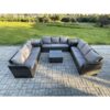 Fimous Rattan Outdoor Furniture Set Patio Garden Sofa Set with 2 Side Table Square Coffee Table Dark Grey Mixed