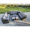 Fimous Rattan Outdoor Furniture Set Patio Garden Sofa Set with Side Table Square Coffee Table 3 Seater Sofa Dark Grey Mixed