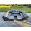 Fimous Rattan Outdoor Furniture Set Patio Garden Sofa Set with Square Coffee Table 2 Big Footstool 2 Side Tables Dark Grey Mixed