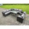 Fimous Rattan Outdoor Furniture Sofa Garden Dining Set with Patio Dining Table 2 Armchairs Side Table 8 Seater Dark Grey Mixed